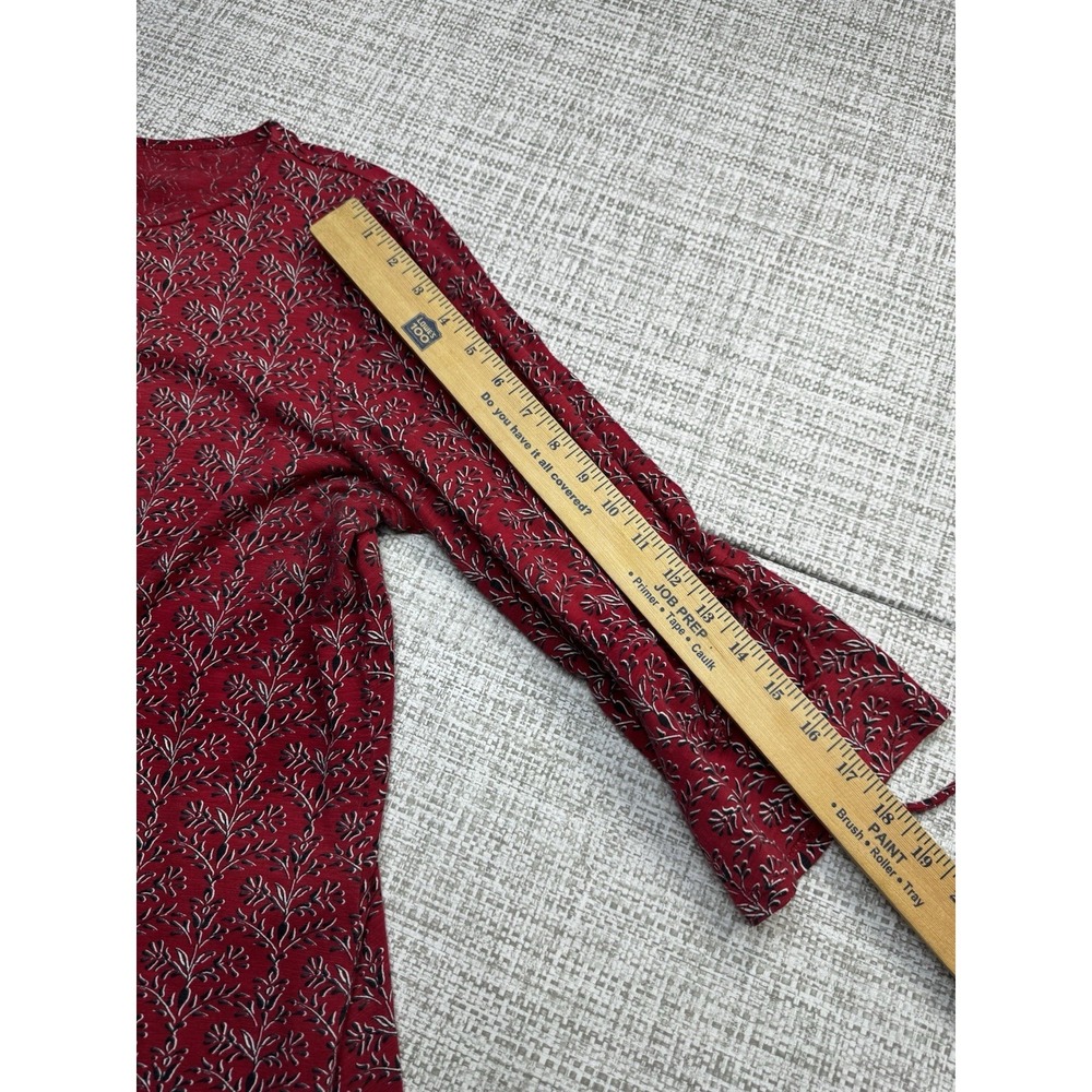 J Jill Popover Top Size Large Red Black Floral Print Soft Modal Knit Bell Slv - Picture 7 of 10